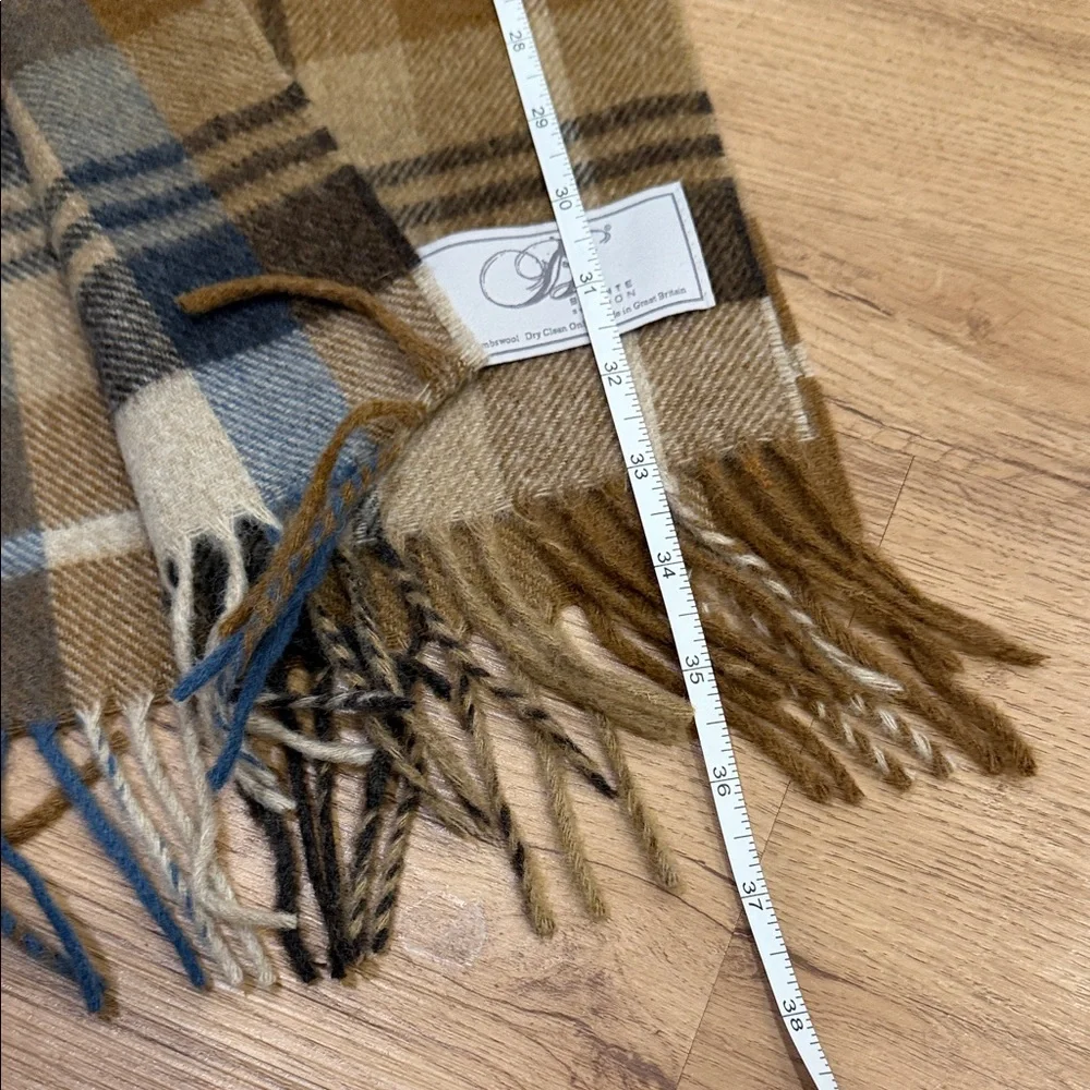 Elegant Plaid Scarf in Blue, Brown, and Cream